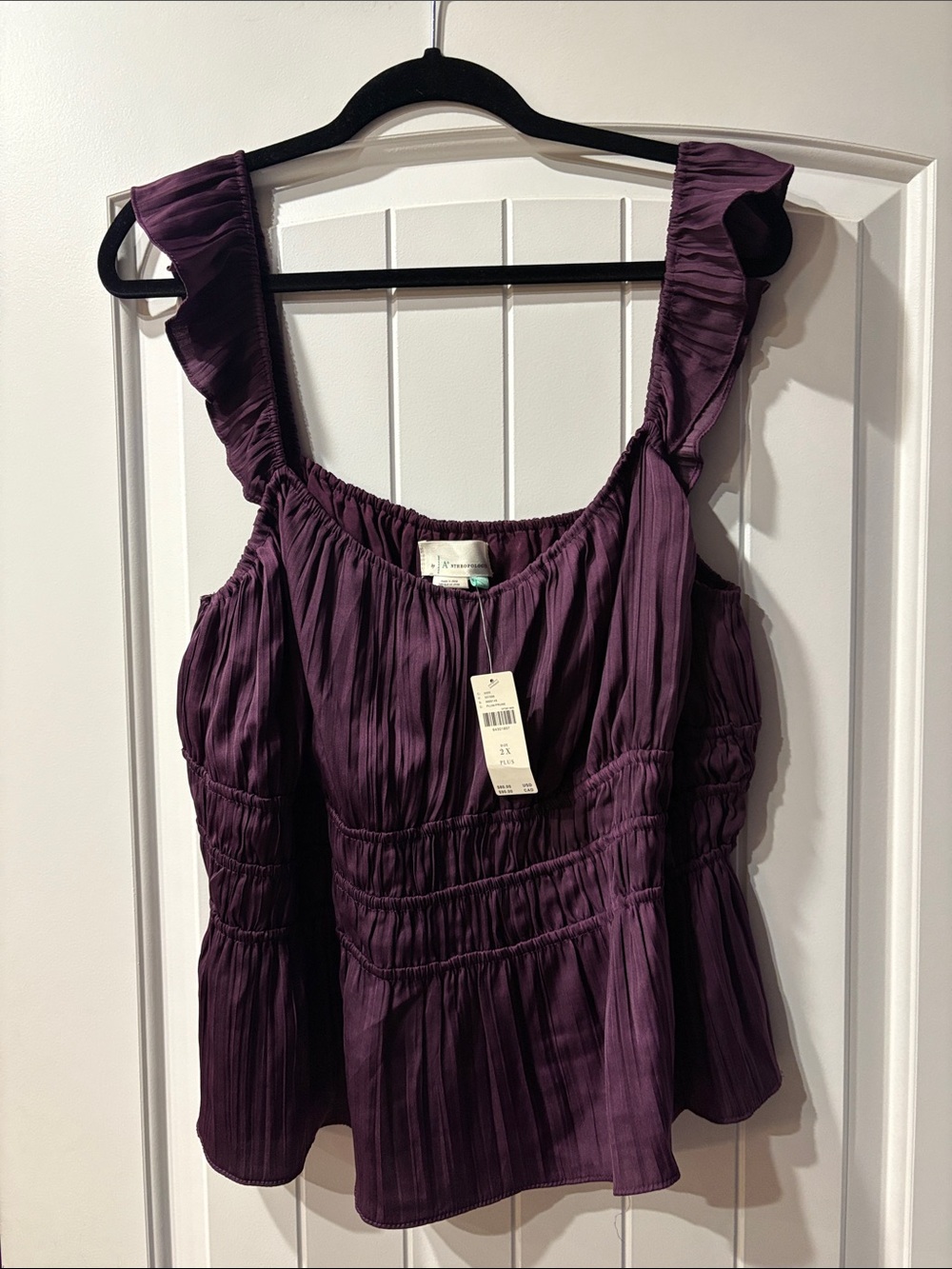 Anthropologie Plum Ruffled-Sleeve Smocked Waist Camisole